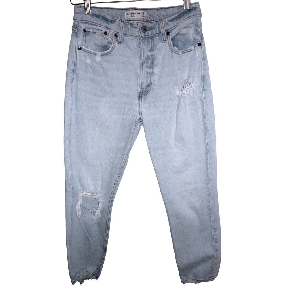 Abercrombie Fitch The Mom High Rise Jeans Light Wash Distressed 25 0 Regular